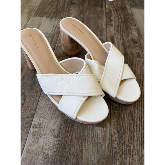 Veronica Beard Shoes - Veronica Beard Dory Sandals  Womens Sz 11 White Leather Cork Platform Heel Slide